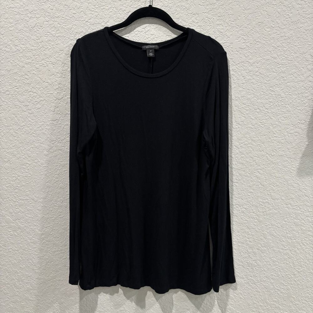 Halogen XL Black Modal Long Sleeve Knit Top Stretch Crew Neck Women’s Shirt